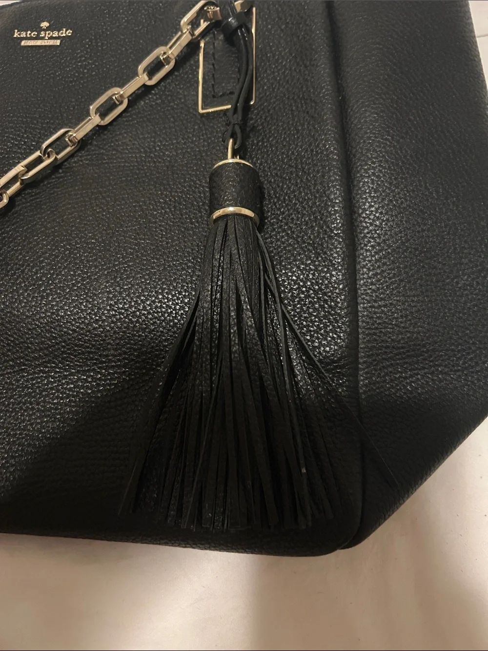 kate spade Black Leather Tote with Gold Chain Handles